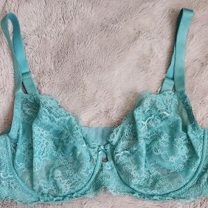 Victoria's Secret Dream Angels Unlined Demi Lace Underwire Light Teal Green EUC